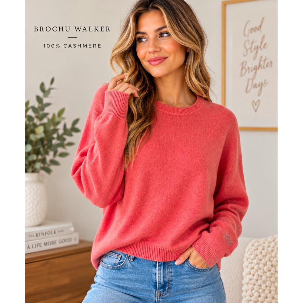Brochu Walker Pink 100% Cashmere Knit Pullover Sweater Crewneck Womens Small